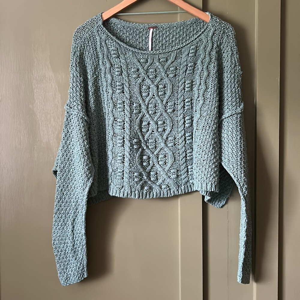 Free People Teal Cable Knit Sweater